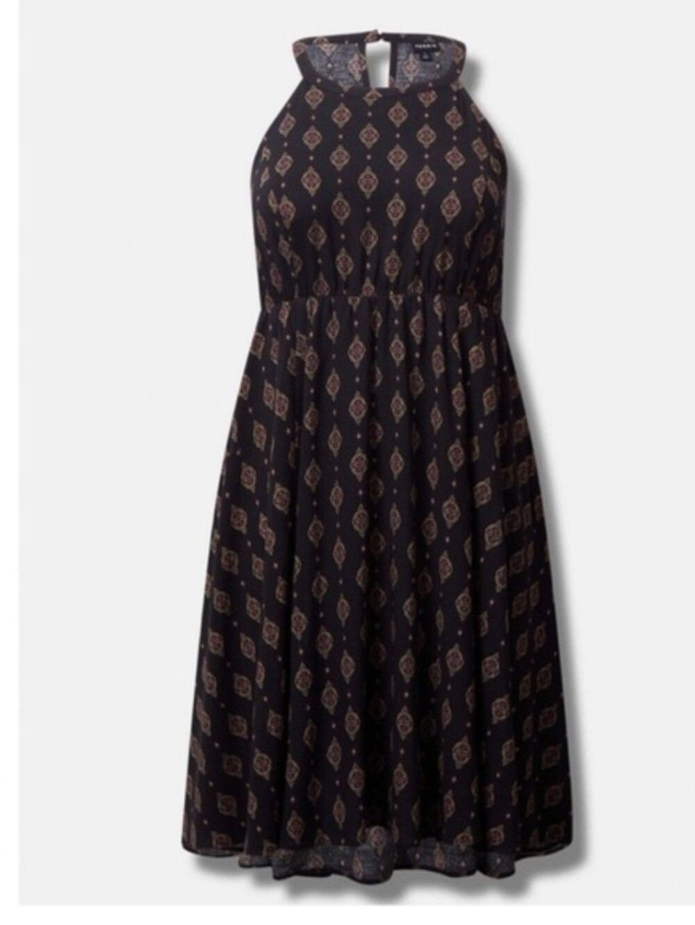 Torrid Challis Sleeveless Black Printed Halter Midi Dress Size 3 Or 22/24